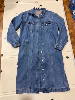 GAP Women's Long Denim Maxi Shirt Dress - Blue Wash